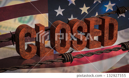 The Rusty Closed on USA flag for Business concept 3d Rendering. The Rusty Closed on USA flag for Business concept 3d Rendering. 132927355