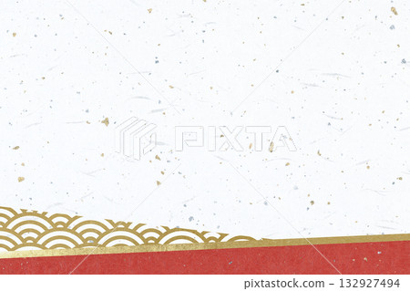 Paper texture (tairei paper with gold and silver foil) White + red + gold (seigaiha) 132927494