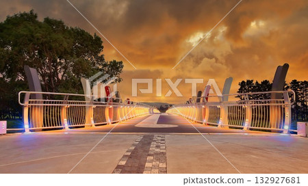 The He Ara Kotahi Bridge Sunset Clouds 132927681