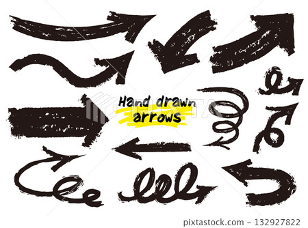 Set of hand drawn arrows. Grunge, doodle and brush style arrows. Vector icons. Different types of cursors. Set of hand drawn arrows. Grunge, doodle and brush style arrows. Vector icons. Different types of cursors. 132927822