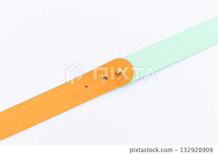 yellow and light green leather strap isolated on white background 132928909