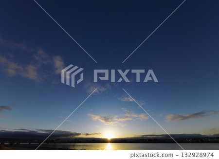 Morning sky and river with various clouds, winter, ultra-wide angle, sky-focused, 240206am Morning sky and river with various clouds, winter, ultra-wide angle, sky-focused, 240206am 132928974