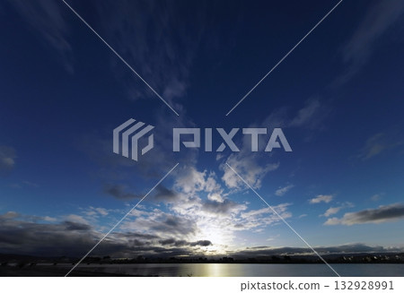 Morning sky and river with various clouds, winter, ultra-wide angle, sky-focused, 240206am Morning sky and river with various clouds, winter, ultra-wide angle, sky-focused, 240206am 132928991