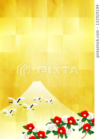 富士山、山茶花、日式圖案、新年卡片背景 132929194