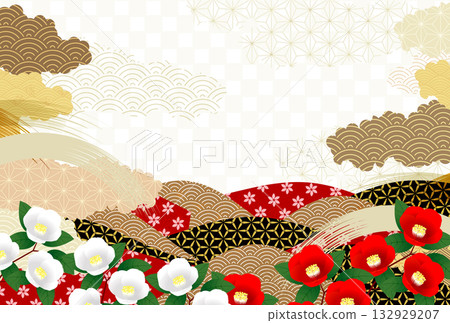 山茶花日式圖案新年賀卡背景 132929207