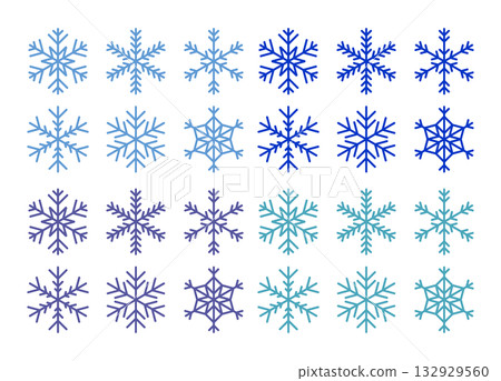 簡單的雪花插畫素材藍色向量圖集 132929560