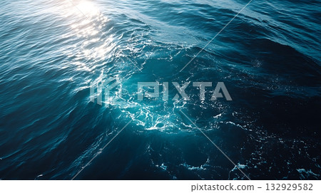 Ocean Waves Reflecting Sunlight, Dark Blue Sea Surface Texture 132929582