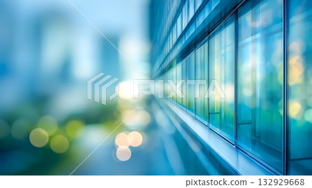 Modern Building Facade Reflecting City Lights and Urban Landscape View 132929668