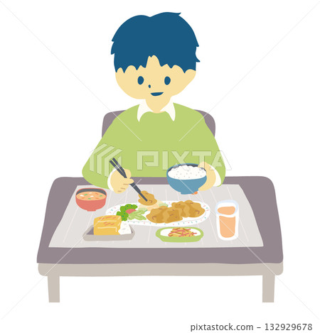 一名男子正在吃炸雞套餐 一名男子正在吃炸雞套餐 132929678
