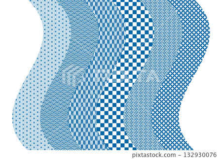 海軍波浪插圖，帶有各種日本圖案 132930076