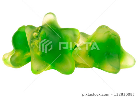 Pile of Green Starfish Jelly Gummy Candies Isolated on White Background 132930095