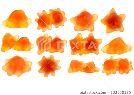 Orange Starfish Jelly Gummy Candy Isolated on White Background Orange Starfish Jelly Gummy Candy Isolated on White Background 132930120