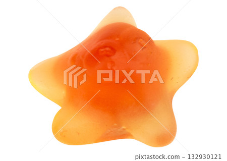 Orange Starfish Jelly Gummy Candy Isolated on White Background 132930121
