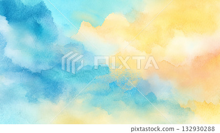 藍天夕陽水彩雲彩背景:清新的藍色與溫暖的橙色漸變 藍天夕陽水彩雲彩背景:清新的藍色與溫暖的橙色漸變 132930288