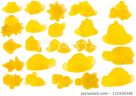 Yellow Giant Squid Shaped Jelly Candy on White Background 132930386