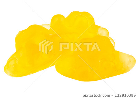 Yellow Giant Squid Shaped Jelly Candy on White Background 132930399