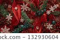 聖誕彩色布料背景：紅色和金色紋理 132930604