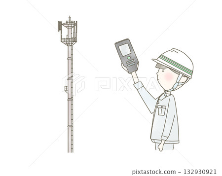 身穿工作服的人正在測量無線電波的插圖 132930921