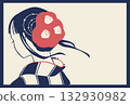 Retro vector illustration of a woman wearing a kimono, upper body, back view 132930982