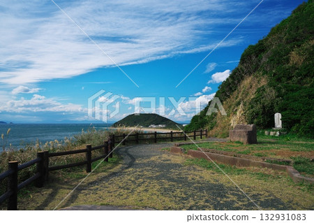 A view of Koijigahama Beach from the ruins of the Irago Defense Post, where Japanese pampas grass sways 132931083