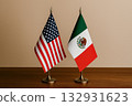 American and Mexican flags lined up on a desk 132931623