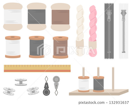 一套可愛的手工縫紉工具插圖 132931637