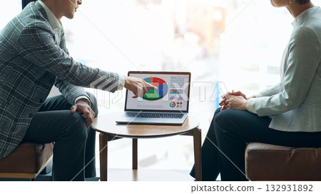 A group of casual business people meeting in a lobby 132931892