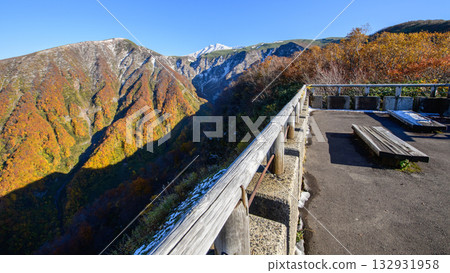 View of snow-capped Mt. Chokai and Mt. Inakura from the Hokotate Parking Lot Observation Deck, Chokai Blue Line, Akita Prefecture View of snow-capped Mt. Chokai and Mt. Inakura from the Hokotate Parking Lot Observation Deck, Chokai Blue Line, Akita Prefecture 132931958
