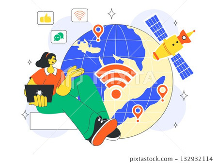 Global Internet Connection Vector Illustration Featuring Cloud Data Storage With Connectivity Communications Of Data Center For Cloud Computing 132932114