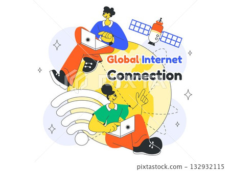 Global Internet Connection Vector Illustration Featuring Cloud Data Storage With Connectivity Communications Of Data Center For Cloud Computing 132932115