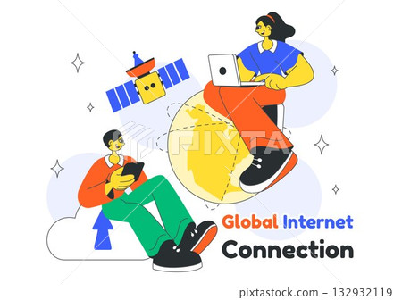 Global Internet Connection Vector Illustration Featuring Cloud Data Storage With Connectivity Communications Of Data Center For Cloud Computing 132932119