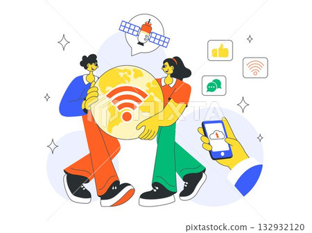 Global Internet Connection Vector Illustration Featuring Cloud Data Storage With Connectivity Communications Of Data Center For Cloud Computing 132932120