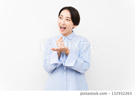 Woman wearing a long-sleeved shirt Woman wearing a long-sleeved shirt 132932263