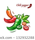 Cute pop art illustration of chili peppers | Vegetable vector material 132932288