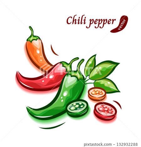 Cute pop art illustration of chili peppers | Vegetable vector material Cute pop art illustration of chili peppers | Vegetable vector material 132932288