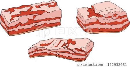 Colorful vector illustrations of various raw meat cuts, with detailed textures Colorful vector illustrations of various raw meat cuts, with detailed textures 132932681