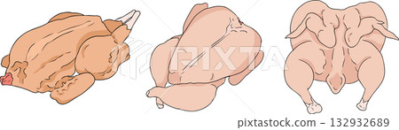 Colorful vector illustrations of various raw meat cuts, with detailed textures Colorful vector illustrations of various raw meat cuts, with detailed textures 132932689