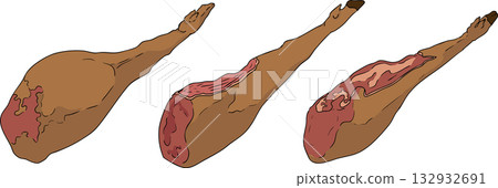 Colorful vector illustrations of various raw meat cuts, with detailed textures Colorful vector illustrations of various raw meat cuts, with detailed textures 132932691