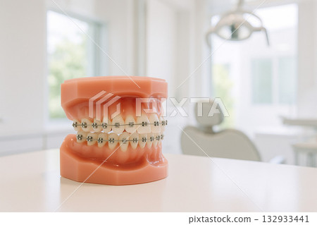 Dental Office: Dental model with orthodontic appliances 132933441
