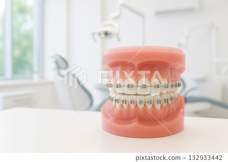 Dental Office: Dental model with orthodontic appliances 132933442