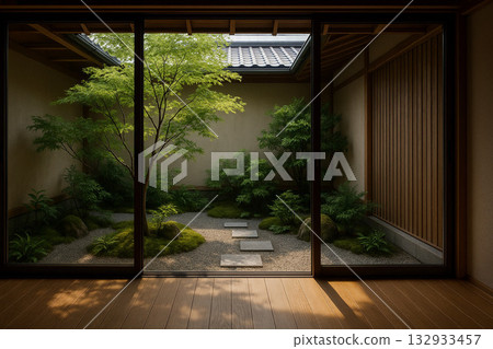 A modern Japanese space integrated with the courtyard 132933457