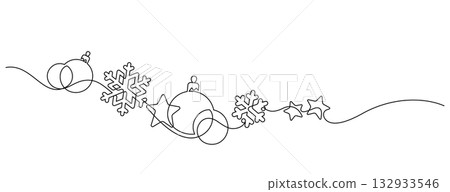 continuous line drawing of christmas celebration decorative ornament 132933546