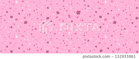 Speckle Terrazzo texture. Pattern with glass, marble and natural stone in pink colors. Minimalist background in venetian style. Vintage vector illustration 132933861