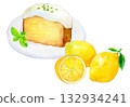Watercolor illustration, hand-drawn illustration, lemon cake 132934241