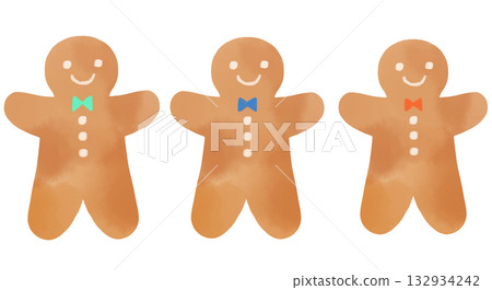 Three Gingerbread Men watercolor illustration Three Gingerbread Men watercolor illustration 132934242