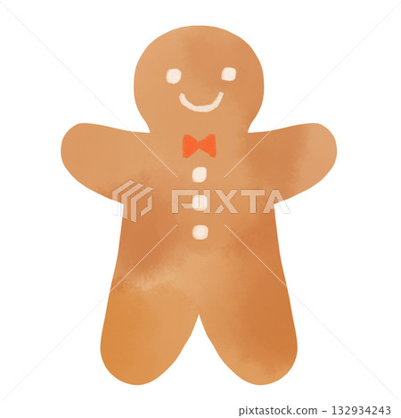 微笑薑餅人水彩插畫 132934243