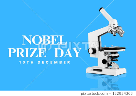 Microscope on a bright blue background for Nobel Day Microscope on a bright blue background for Nobel Day 132934363