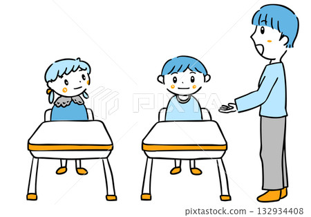 Illustration of children and teachers sitting in their seats / Lessons, Therapeutic Education, Explanation Materials 132934408