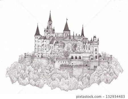 An ancient castle on the top of a mountain An ancient castle on the top of a mountain 132934483