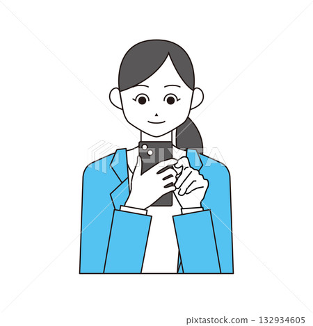 Illustration material of a woman operating a smartphone 132934605